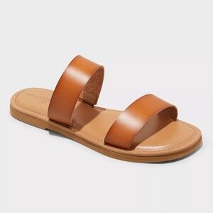Women's Freya Two Band Slide Sandals Universal Thread‎ Cognac 6.5W Slip-On